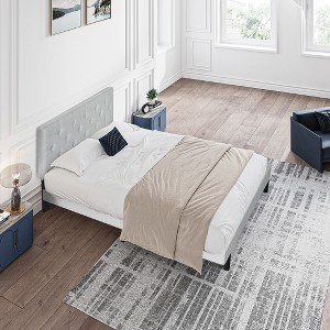 DOMETOUR Twin Upholstered Platform Bed Frame with Button Tufted Headboard, Wood Slat Support, No Box Spring, Easy Assembly, Grey - 1 of 4