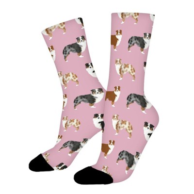 Aussie Dogs Pink Women Printed Crew Socks Funny Funky Socks Soft Polyester Novelty Gifts for Artists Men