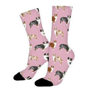 Aussie Dogs Pink Women Printed Crew Socks Funny Funky Socks Soft Polyester Novelty Gifts for Artists Men - 1 of 1