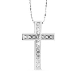 GILDED Diamond Cross Pendant Necklace for Women in 925 Sterling Silver or 14K Gold Plated with 1/4 ctw Lab Grown Diamond | 18" Cable Chain - 1 of 4