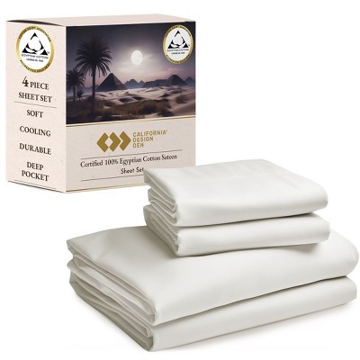 California Design Den Certified 100% Cotton Sheets, 4 Piece Bedding Sheets & Pillowcases Set with Deep Pocket, Sateen Cooling Sheets