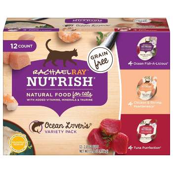 Rachael Ray Nutrish Grain Free with Chicken,Tuna, Fish and Shrimp Wet Cat Food Ocean Lovers - 2.8oz/12ct Variety Pack