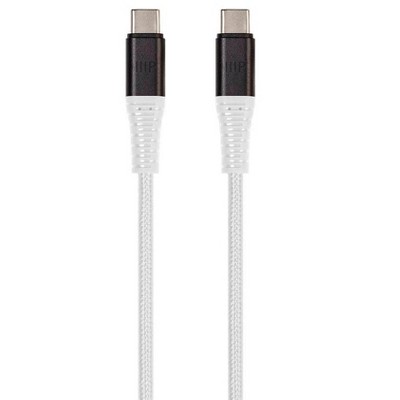 Monoprice Durable USB 2.0 Type-C Charge and Sync Kevlar Reinforced Nylon-Braid Cable - 6 Feet - White | 5A/100W, Aluminum Connectors - AtlasFlex