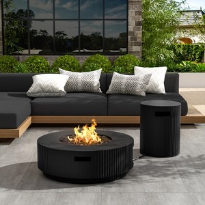 Christopher Knight Home Elisha Outdoor 40,000 BTU Lightweight Concrete Fire Pit Table with Tank Holder and Lid - 1 of 4