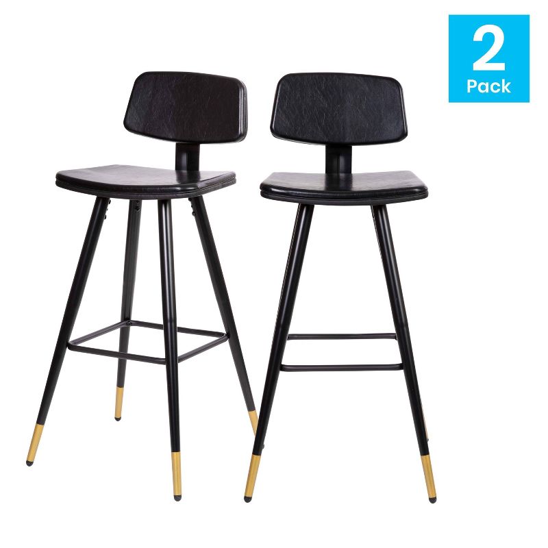 Set of 2 Faux Leather Contemporary Upholstered Barstools with Black Metal Frame - Merrick Lane, 6 of 16