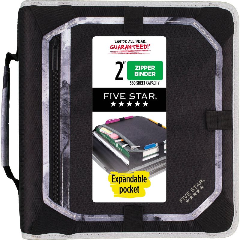 Five Star 2&#34; Sewn Zipper Binder with Expansion Panel Black/Gray, 1 of 10