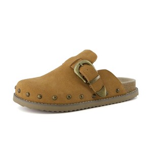 CUSHIONAIRE Bronco Slip On Mule Womens Shoes – Genuine Suede Leather Clogs with Adjustable Buckle and Studded Detailing, Stylish Fall Shoes for Women - 1 of 4