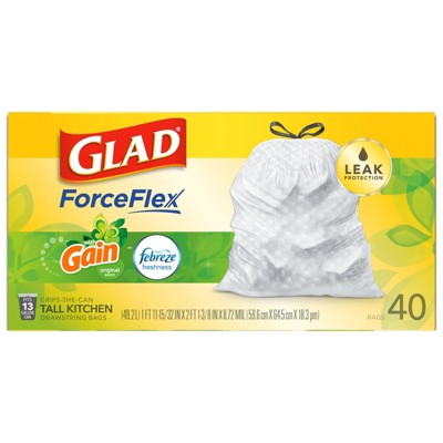 Glad Gain 13 Gal Fresh Scent Trash Bags Drawstring 40 Pk 0.78 Mil : Target