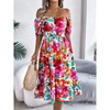 Women's Puff Sleeve Square Neck Babydoll Dress Boho Floral Print Off Shoulder Ruffle Mini Short Dress - 4 of 4