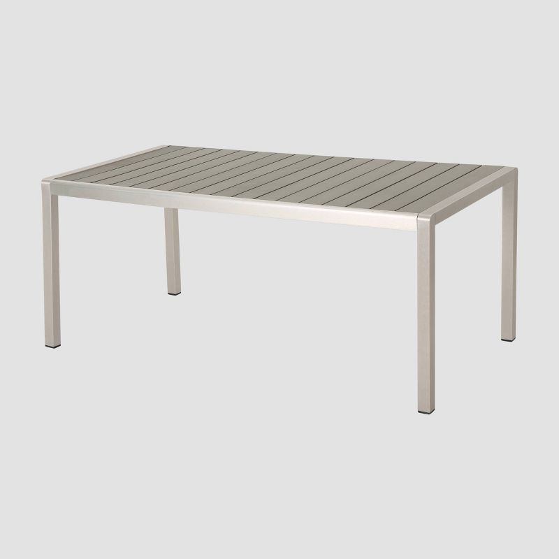Cape Coral Rectangular Aluminum and Faux Wood Dining Table - Gray - Christopher Knight Home, 3 of 7