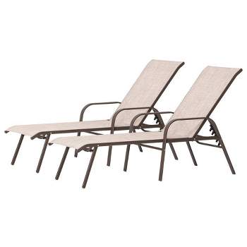 2pc Outdoor Adjustable Chaise Lounge Chairs - Beige - Crestlive Products