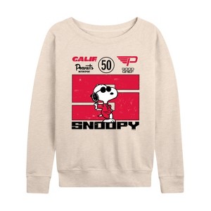 Women's - Peanuts - Racer Snoopy Lightweight French Terry Wide Neck Long Sleeve Shirt - 1 of 4