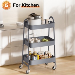 KTMBDW 3 Tier Rolling Cart Organizer, Rolling Cart with Lockable Wheels and Handle, Utility Cart Storage Cart for Nursery, Kitchen, Bathroom - 1 of 4
