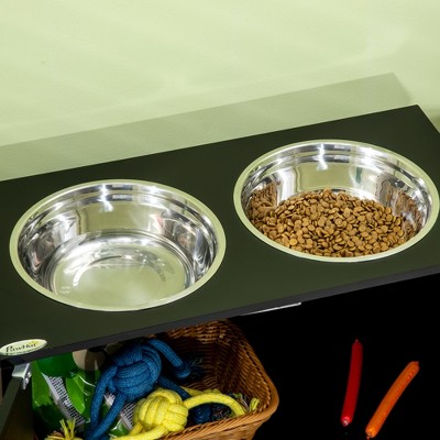 Black Elevated Dog Bowls with Storage Cabinet and Stainless Steel Bowls
