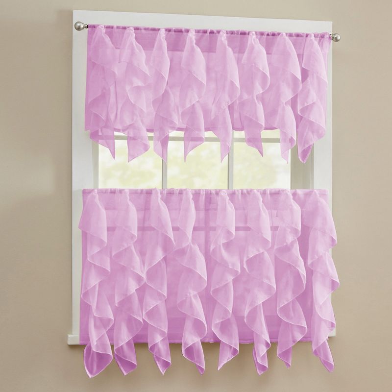 Sweet Home Collection | Sheer Voile Vertical Ruffle Window Kitchen Curtain, 1 of 4