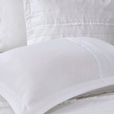 White Ruffled Microfiber King/Cal King 4-Piece Duvet Set