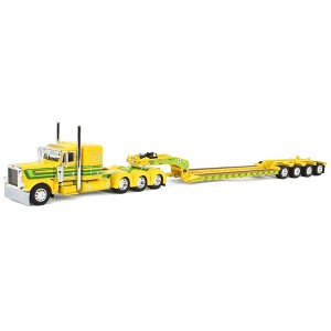 First Gear DCP 1/64 Yellow Peterbilt 389 48in Flattop Sleeper & Fontaine Lowboy Trailer with Flip Axle 60-1974 - 1 of 4
