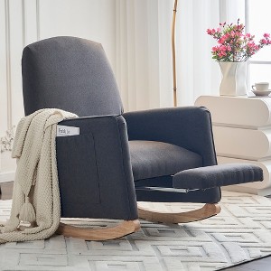 Cotton Linen/Teddy Fabric Nursery Rocking Chair, Upholstered Accent Chair With Adjustable Footrest and Pocket 4W -ModernLuxe - 1 of 4