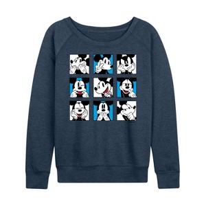 Women's - Disney - Mickey Grid Lightweight French Terry Wide Neck Long Sleeve Shirt - 1 of 4