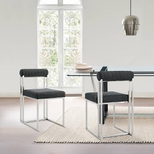 Armen Living Set of 2 Anastasia Brushed Stainless Steel and Fabric Dining Chairs Charcoal - 1 of 4