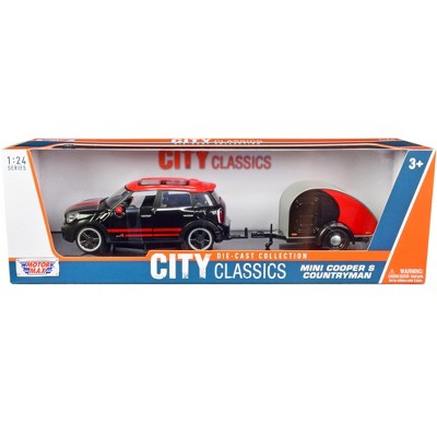 Mini Cooper S Countryman with Travel Trailer Black and Red "City Classics" Series 1/24 Diecast Model Car by Motormax