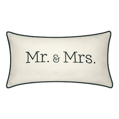 13"x25" Oversized Celebrations 'Mr. & Mrs.' Embroidered Lumbar Throw Pillow Oyster/Black - Edie@Home