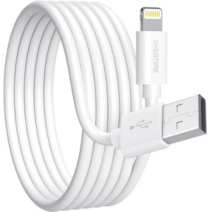 Overtime Apple MFI Certified 10ft USB-to-Lightning Charging Cable for Apple iPhone/iPad Lightning Devices, White - 1 of 4