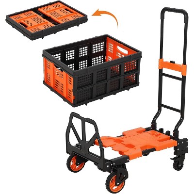 2-in-1 Foldable Wheeled Shopping Cart, Portable Cart with Detachable Storage Box and Retractable Handle for Home, Supermarket, Warehouse, Moving