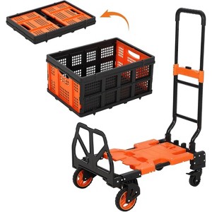 2-in-1 Foldable Wheeled Shopping Cart, Portable Cart with Detachable Storage Box and Retractable Handle for Home, Supermarket, Warehouse, Moving - 1 of 4