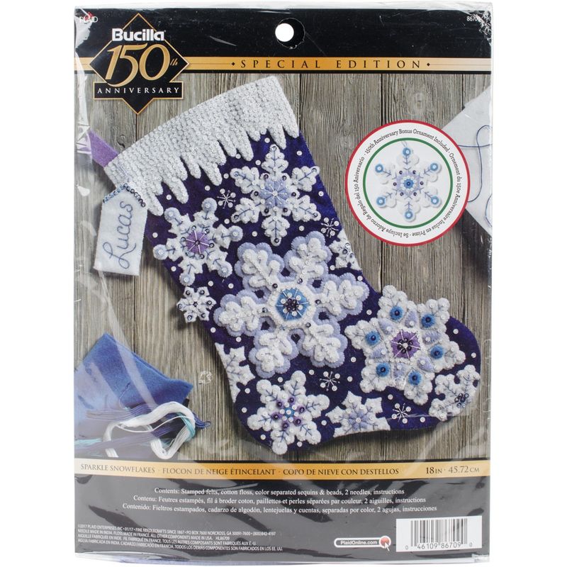 Bucilla Felt Stocking Applique Kit 18" Long-Sparkle Snowflake, 1 of 3