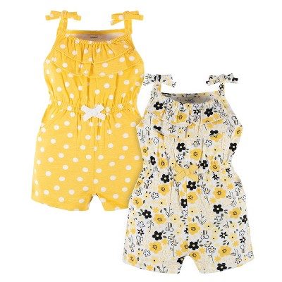 Image of Gerber Baby and Toddler Girls' Rompers - Bee Garden & Dots - 6-9 Months - 2-Pack