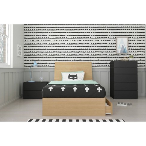 4pc Twin Parody Bedroom Set Natural Maple Black Nexera