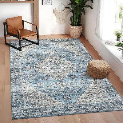 Area Rugs Washable Living Room Rugs,Vintage Floral Bedroom Rugs Indoor Accent Large Carpet Table Soft Non Slip Retro Floor Cover