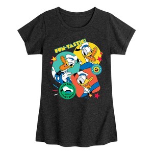 Girls' - Disney - Donald Duck Sticker Look Fitted Short Sleeve Graphic T-Shirt - 1 of 4