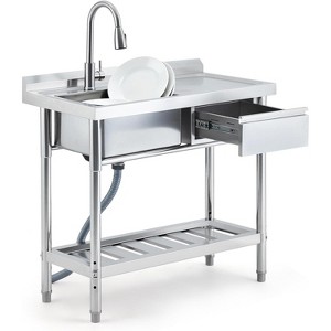Stainless Steel Utility Sink with Workbench & Drawer, 39x20 in Freestanding Single Bowl with Pull Out Faucet - 1 of 4