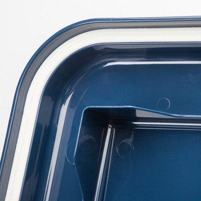 Navy Blue Airtight Plastic Pet Food Storage Container Combo with Casters