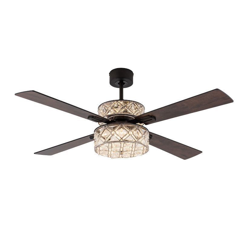 52&#34; Maeve Oil-Rubbed Bronze Metal and Crystal Glass Lighted Ceiling Fan - River of Goods, 1 of 15