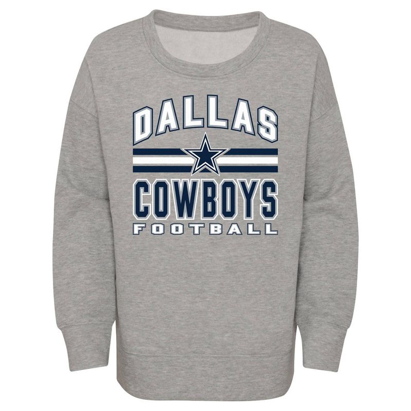 NFL Dallas Cowboys Girls&#39; Long Sleeve Crew Neck Fleece Sweatshirt, 2 of 3