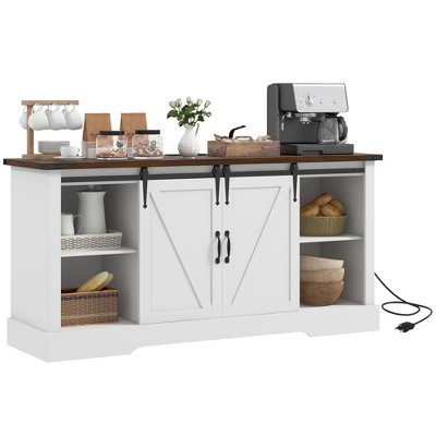 NicBex Sideboard Buffet Cabinet with Charging Station and Power Outlet,Kitchen Storage Cabinet with  Sliding Barn Doors for Kitchen,Living Room,White
