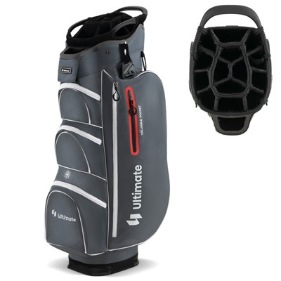 Tangkula 15-Way Golf Cart Bag Golf Club Bag with 15 Ways Organizer Divider Top 7 Zippered Pockets Cooler Bag Umbrella Holder Rain Hood Black + Yellow/ Grey + Green/ Grey + Red