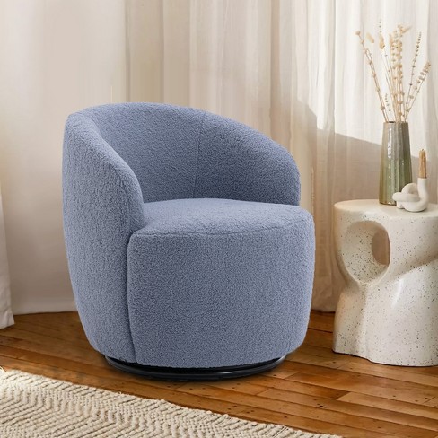 Fannie Light Blue Teddy Swivel Accent Armchair Barrel Chair,25.60'' Wide  Small Swivel Chair,360° Upholstered Swivel Barrel Chair-Maison Boucle‎