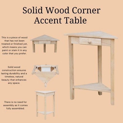 Classic Unfinished Solid Parawood Corner End Table with Storage