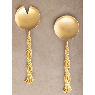 Matte Gold-Finished Stainless Steel Spiral Salad Servers, Set of 2