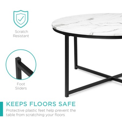 Round 36in Black Metal and Marble Coffee Table