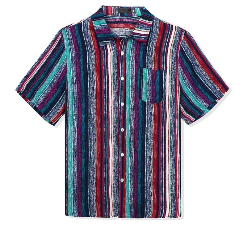 Lars Amadeus Men's Button Down Short Sleeve Casual Vertical Multicolor Shirt, 2 of 7