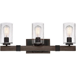 Franklin Iron Works Poetry Rustic Farmhouse Wall Light Bronze Wood Grain 23 1/2" 3-Light Fixture Seedy Glass for Bedroom Bathroom Vanity Living Room - 1 of 4