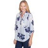 Alfred Dunner Womens Striped Flower Button Front Tie Sleeve Blouse - 3 of 4