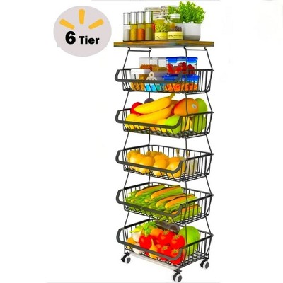 5/6-Tier Fruit Basket Rack Stackable Wire Basket Cart Vegetable Storage