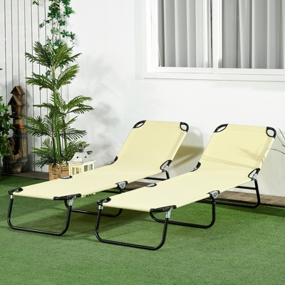 Beige Folding Armless Chaise Lounger with Cushions, Set of 2