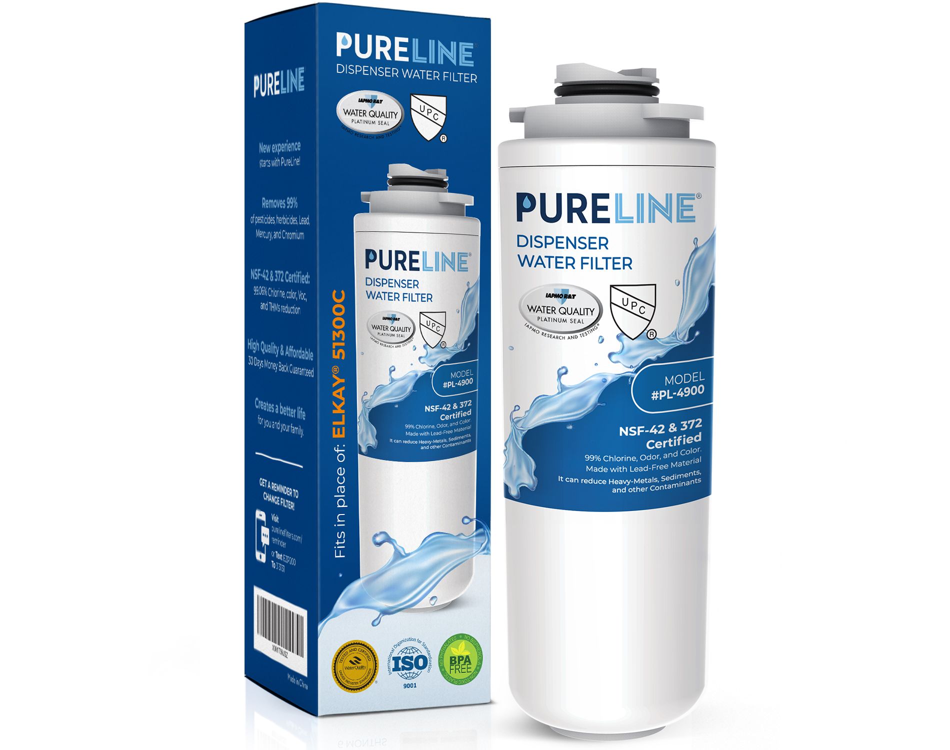 Pureline Elkay® 51300C Water Filter Replacement (NO CHIP) Compatible with Elkay® ezH2O and Halsey Taylor® Bottle Filling Station